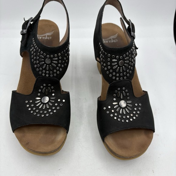 Dansko Sandals Womens Size 7 EU 38 Deandra Studded Leather Block Heel Black - Picture 5 of 10